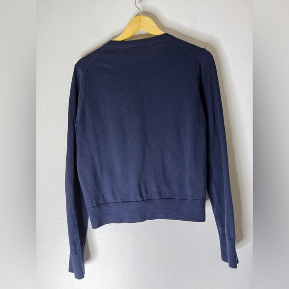 J Crew Jackie Cardigan Navy Pink Floral Embroidery Cardigan Large - Picture 2 of 5